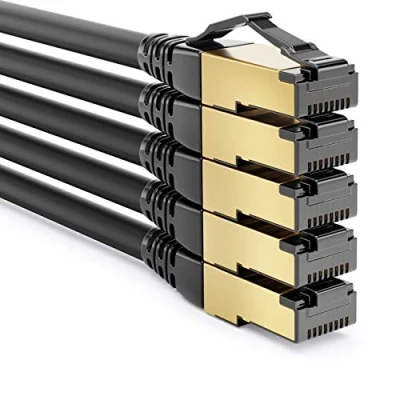 Immagine di deleyCON 5x 1m CAT8.1 Cavo di Collegamento Rete Dati S/FTP PIMF 2000MHz 40Gbit RJ45 LAN DSL CAT.8 Ethernet Connettore Nero