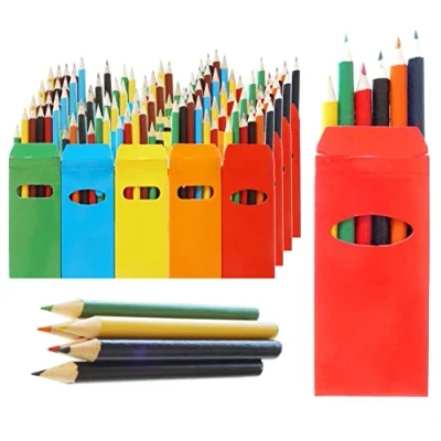 Immagine di Partituki 25 Sets di Matite Colorate Bambini Ciascuno con 6 Mini Matite. 150 in Totale. Ideale per Bomboniere, Scolastiche e Regalini Fine Festa Compleanno