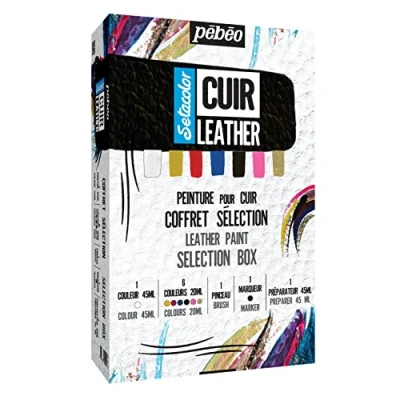 Immagine di Pébéo Setacolor pelle Kit Vernice acrilica e pennarello per similpelle Personalizzazione di borse, scarpe, scarpe da ginnastica Resistente a graffi, pieghe abrasioni Set completo