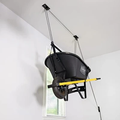 Immagine di StoreYourBoard Carrucola per garage a soffitto carriola, sollevatore portautensili, resistente, supporta 68 kg