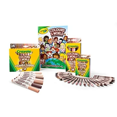 Immagine di CRAYOLA Colours of the World set di 24 Pastelli a Cera, Pennarelli, Matite Inclusivi e 1 Album da colorare 48 pagine, regalo per bambini scolastico