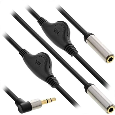 Immagine di InLine 99253A Cavo audio sottile a Y, jack 3,5 mm, ST su 2 BU, con controllo del volume, 0,25 m