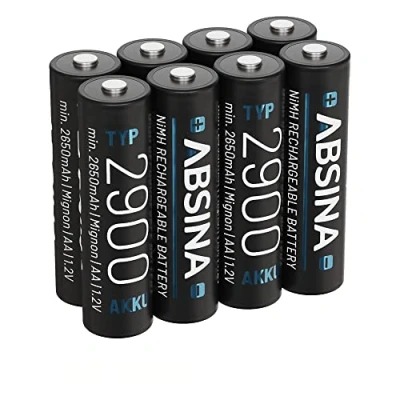 Immagine di ABSINA 8x Batterie ricaricabili AA 2900 Batteria NiMH da 1,2 V e min. 2650 mAh per dispositivi ad alto consumo energetico Pile controller torcia, Wii Xbox