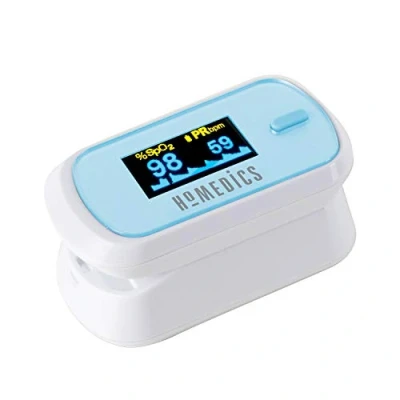 Immagine di HoMedics Saturimetro da Dito, Misura Saturazione di Ossigeno, Frequenza del Polso, Indice Perfusione e la Barra delle Pulsazioni, Ampio Display OLED Bicolore Facile Lettura, Batterie Incluse