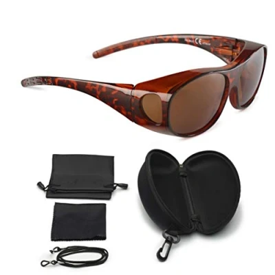 Immagine di FALINGO Sovraocchiali occhiali da sole Edizione Flessibile polarizzati UV 400 (Leopard, Marrone)