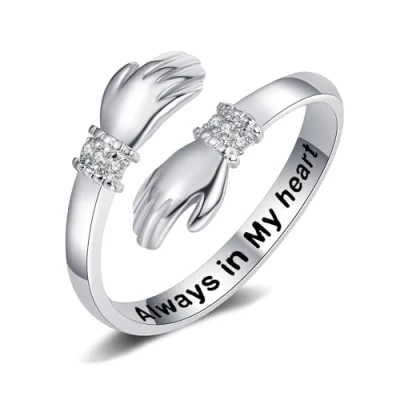 Immagine di Yifnny Anello di Abbraccio,Anelli regolabili della promessa con incisione aperta Regali per amici Gioielli donne uomini e coppie (Always in my heart)