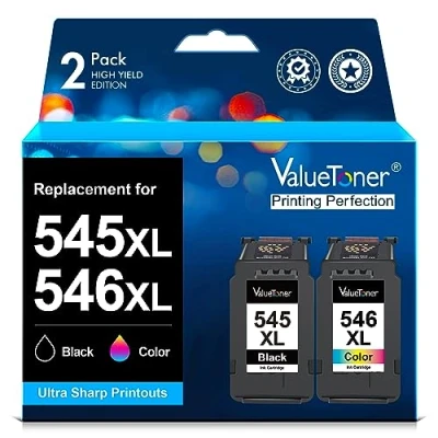Immagine di ValueToner PG 545XL CL 546XL Cartucce Sostituzione per Canon 545 546 XL Pixma MG2550S MX495 TS3150 TR4550 MG2550 MG3050 MG2950 MG2450 TS3151 TR4551 TS3350 (Nero Tri Colore, 2 Pack)