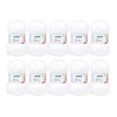 Immagine di Gründl Baby Uni Filato per Maglia/Filato Uncinetto (Resistente e Pratico da Lavare, 70% poliacrilico 30% Poliammide, 50 g / 150 m, Spessore del Ferro/dell’ago: 3,5 4,5, 10 x g), Bianco