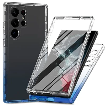 Immagine di XINNI Cover per Samsung Galaxy S23 Ultra 5G, Protezione Schermo Integrata 360 Gradi Antiurto Custodia, Rugged Doppia Faccia Bumper Trasparente Full Guscio Fronte Retro Case, Blu