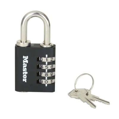 Immagine di Master Lock Zinc 7641EURDBLK Lucchetto a combinazione per interni, con chiave override, 78 x 40 16 mm, colore: Nero