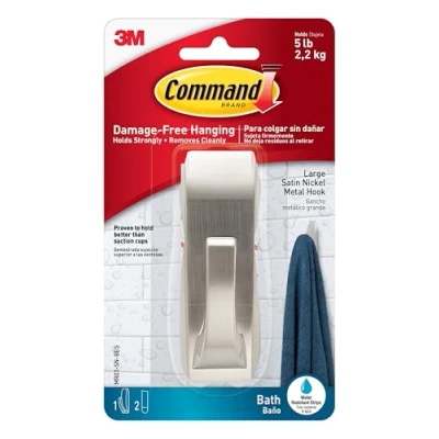 Immagine di 3M Gancio Command per bagno, in stile moderno, con 2 strisce, acrilico, multicolore