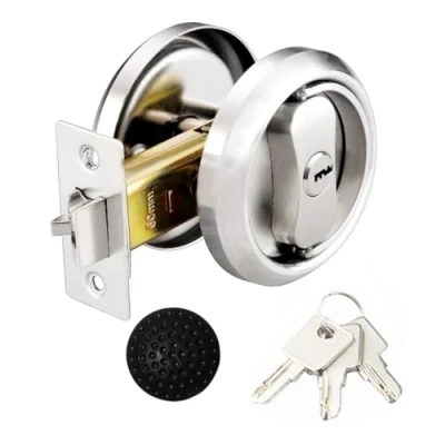 Immagine di Serratura a tasca rotonda per porta, maniglia porta passaggio, con 3 chiavi, set di serrature privacy, acciaio inossidabile 304, camera da letto, cucina, bagno, lavanderia, cancello