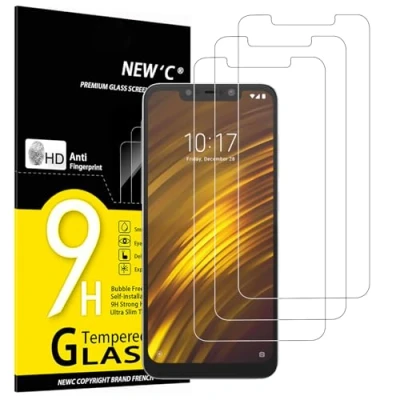 Immagine di NEW&#039;C 3 Pezzi, Vetro Temperato per Xiaomi Pocophone F1, Pellicola Prottetiva Anti Graffio, Impronte, Senza Bolle, Durezza 9H, 0,33mm Ultra Trasparente, Resistente