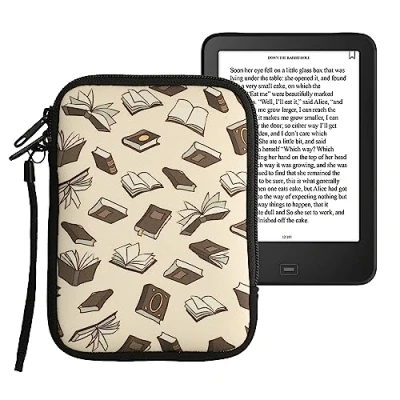 Immagine di kwmobile Custodia Universale per eReader Copertina in Neoprene beige/marrone/oro con Chiusura a Zip Misura 17 x 12 2 cm Astuccio portatablet
