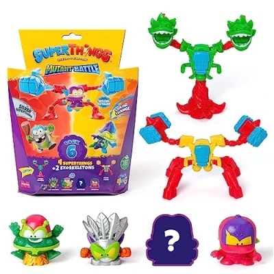 Immagine di SuperThings Serie Mutant Battle Confezione da 6 Include 4 (1 Capitano Argento) e 2 Exoskeletons. pezzi