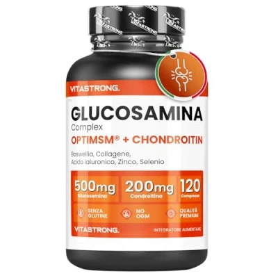 Immagine di GLUCOSAMINA CONDROITINA MSM Vitastrong OptiMSM®, COLLinstant® Collagene e Acido Ialuronico, Boswellia, Zinco, Selenio Manganese Ad Alto Dosaggio Formula Efficace Qualità Premium