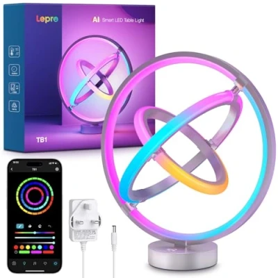 Immagine di Lepro AI TB1 Lampada da Tavolo LED, Comodino RGB, Compatibile con Alexa&amp;Google Home, Sync Musicale/AI Illuminazione Generata LLM, 16 Milioni di Colori, 2.4 GHz WiFi/Bluetooth