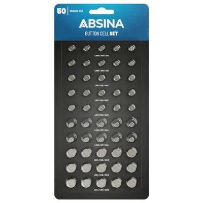 Immagine di ABSINA batterie a bottone miste alcaline 10x AG1 / 15x AG3 AG4 AG10 5x AG13 assortimento di da 1,5 V pile piccole rotonde, orologio, batteria piccola