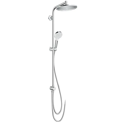 Immagine di hansgrohe Crometta S Colonna doccia a risparmio idrico (EcoSmart) senza miscelatore, Sistema (⌀ 240 mm) con deviatore, doccetta (2 getti), tubo, asta e soffione tondo, cromo, 27270000