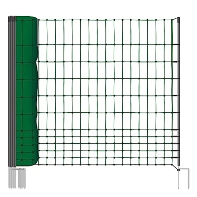 Immagine di VOSS.farming Rete pollame Classic per recinzioni Non elettrificabili, 112 cm di Altezza e 50 m Lunghezza, a Punta Doppia, Dotata 16 Pali, Colore Verde