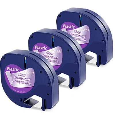 Immagine di Nastro per Etichette MarkField Compatibile In sostituzione di Dymo Letratag Plastica 12mm x 4m Nastri Nero su Trasparente S0721530 12267 Ricarica Cartucce LT 100H 100T 110T XR