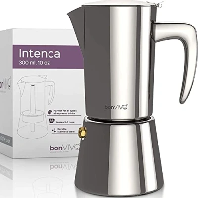 Immagine di bonVIVO Intenca Caffettiera Induzione, Moka Acciaio Inox per Espresso, induzione da 6 Tazze in con Rifiniture Cromate