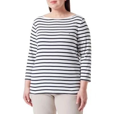 Immagine di Tommy Hilfiger Curve NEW CODY SLIM Maglietta a manica lunga, Donna, Taglia: 52, Ecru/desert sky