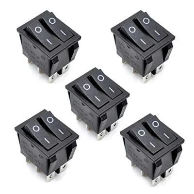Immagine di Oiyagai 5pcs KCD4 Interruttore Rocker Snap in a Doppio SPST 2 Vie ON/OFF 16A 250V Nero con 6 Pin Terminali