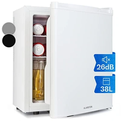 Immagine di Klarstein Happy Hour Mini Frigo, Frigo Portatile da Camera, Frigorifero Piccolo Silenzioso Ufficio, Bar con Illuminazione Interna e Ripiani Rimovibili, Campeggio 6 18C, 38L