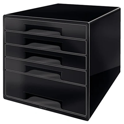 Immagine di Leitz WOW Cube Cassettiera a 5 Cassetti, Organizer per Riporre Documenti, Cataloghi e Riviste in Formato A4, Adatta Casa Ufficio, Nero, 52531095