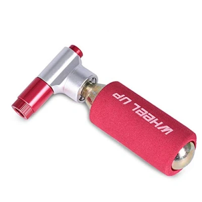 Immagine di pompa per pneumatici bicicletta, gonfiaggio CO2, mini bici, doppia testa valvola, compatibile con Presta Schrader cartucce CO2 MTB bici da strada, pallacanestro, calcio
