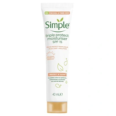 Immagine di Simple Protect &#039;N&#039; Glow Triple Moisturiser SPF 30 3x protezione contro raggi UVA e UVB, luce blu inquinamento crema viso idratante tutto il giorno 40 ml