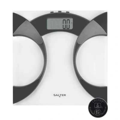 Immagine di Salter 9141BKCFEU16 Bilancia pesapersone digitale per peso corporeo, grasso corporeo/acqua, BMI, piattaforma in vetro ultra sottile, 4 memorie utenti, piedini moquette, batterie incluse, capacità