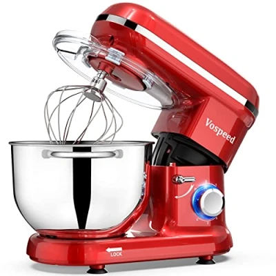Immagine di Vospeed Impastatrice Planetaria 6QT 1500W Robot da Cucina Multifunzione con Frusta, Gancio per Impastare e Ciotola di Acciaio Inossidabile (Rosso) Professionale Dolci More