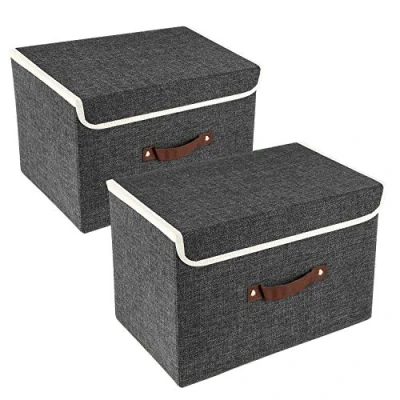 Immagine di TYEERS Scatole Portaoggetti Tessuto, Lavabile, con Coperchio Pieghevole, 38x25x25 cm, Set di 2, Nero