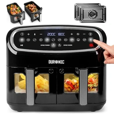 Immagine di Duronic AF24 Friggitrice ad aria 2400W Capacità 10 L per tutta la famiglia Schermo touch e luce interna programmi di cottura, Senza olio Funzioni doppia cottura finitura sincronizzata