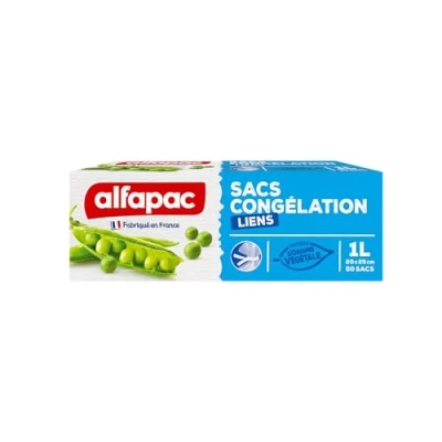 Immagine di Alfapac 50 sacchetti per freezer con lacci, modello piccolo Vegetal Origin Made in France
