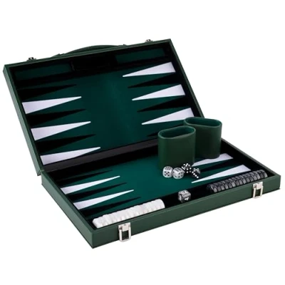 Immagine di Engelhart 250529 Backgammon Deluxe 15&quot; Set di Gioco in Feltro Intarsiato Pietre Perlati e Dadi Verde/Nero