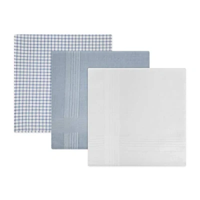 Immagine di Confezione da 3 fazzoletti uomo a quadri e tinti, blu bianco con bordi in raso, 100% cotone, 40 x cm, Blu, Taglia unica