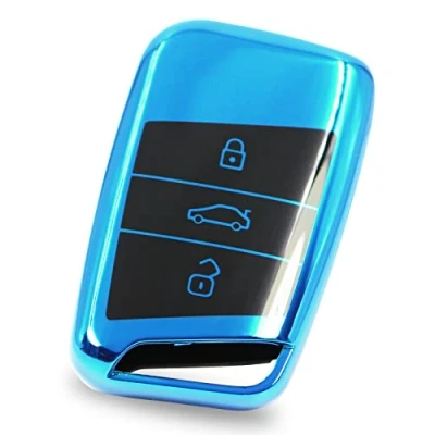 Immagine di Cover per chiave auto a 3 pulsanti in TPU cromato lucido VD (blu cromato)