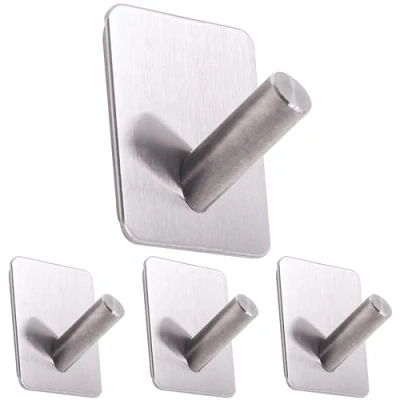 Immagine di RICOO Ganci Adesivi bagno e Cucina, Set di 4 Adesivi, MH021 4, Appendi accappatoio Asciugamani Moderni, adesivo, Montaggio a Parete senza Fori, Argento