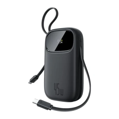 Immagine di Baseus Powerbank 45W 20000mAh con 2 Cavi USB C Integrati, Ricarica Rapida Power Bank PD3,0 QC4,0, 3 1 A, Caricatore Portatile per iPhone 16/15/14 Pro Max, iPad, Samsung, Nero