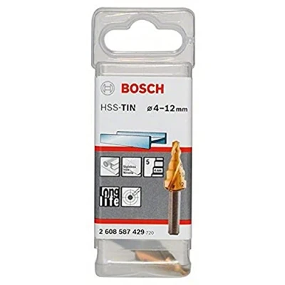 Immagine di Bosch Accessories 2608587429 HSS Punta a gradini 4 12 mm TiN Lunghezza totale 50 Alberino 3 facce 1 pz.