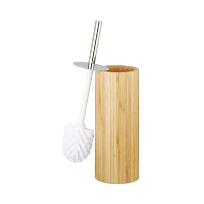 Immagine di Relaxdays Portascopino WC da Bagno, Contenitore in Bambù Rotondo Scopettino con Supporto HxD: 37,5x10,5 cm, Beige