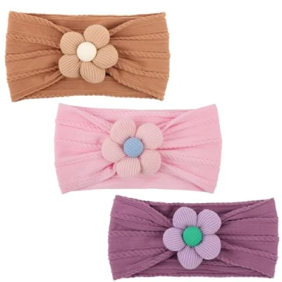 Immagine di DRESHOW 3 Pezzi Fasce Floreali per Ragazze Nylon Elasticizzato Accessori Capelli Fatti a Mano Neonati Bambini Bambine