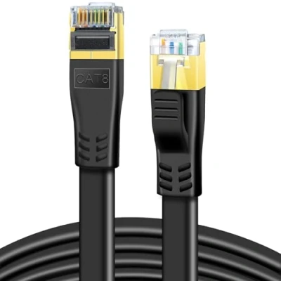 Immagine di DDMALL Cavo Internet CAT8, 8 Metri, Alta Velocità, 40Gbps, 2000Mhz, Resistente, Schermato, Gigabit Ethernet, con Connettore RJ45 LAN, per Videogiochi, Router, Modem, Compute (8m, nero)