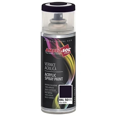 Immagine di Ambro Sol V4005011 Smalto Acrilico Multiuso, Vernice Brillante per Interni ed Esterni, Adatto Qualsiasi Tipo di Materiale, Bomboletta Spray in Banda Stagnata Riciclabile 400 ml, Blu Acciaio