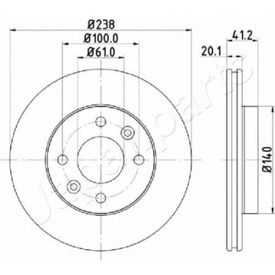 Immagine di JAPANPARTS DI 0708 Disco freno Assale anteriore 238 20 4 ventilato RENAULT: CLIO 2, Kangoo I Express, 1