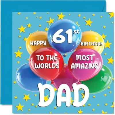 Immagine di Stuff4 Biglietto di auguri per il 61 compleanno del papà, con scritta World&#039;s Most Amazing Dad, 145 mm x mm, sessantuno anni