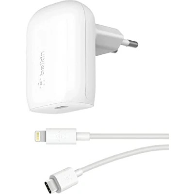 Immagine di Belkin Caricabatteria da parete USB C 30 W con cavo a Lightning, PPS, Power Delivery, certificato IF, ricarica rapida PD 3.0 per iPhone 14/14 Plus, 13, Pro, Pro Max, mini e altri